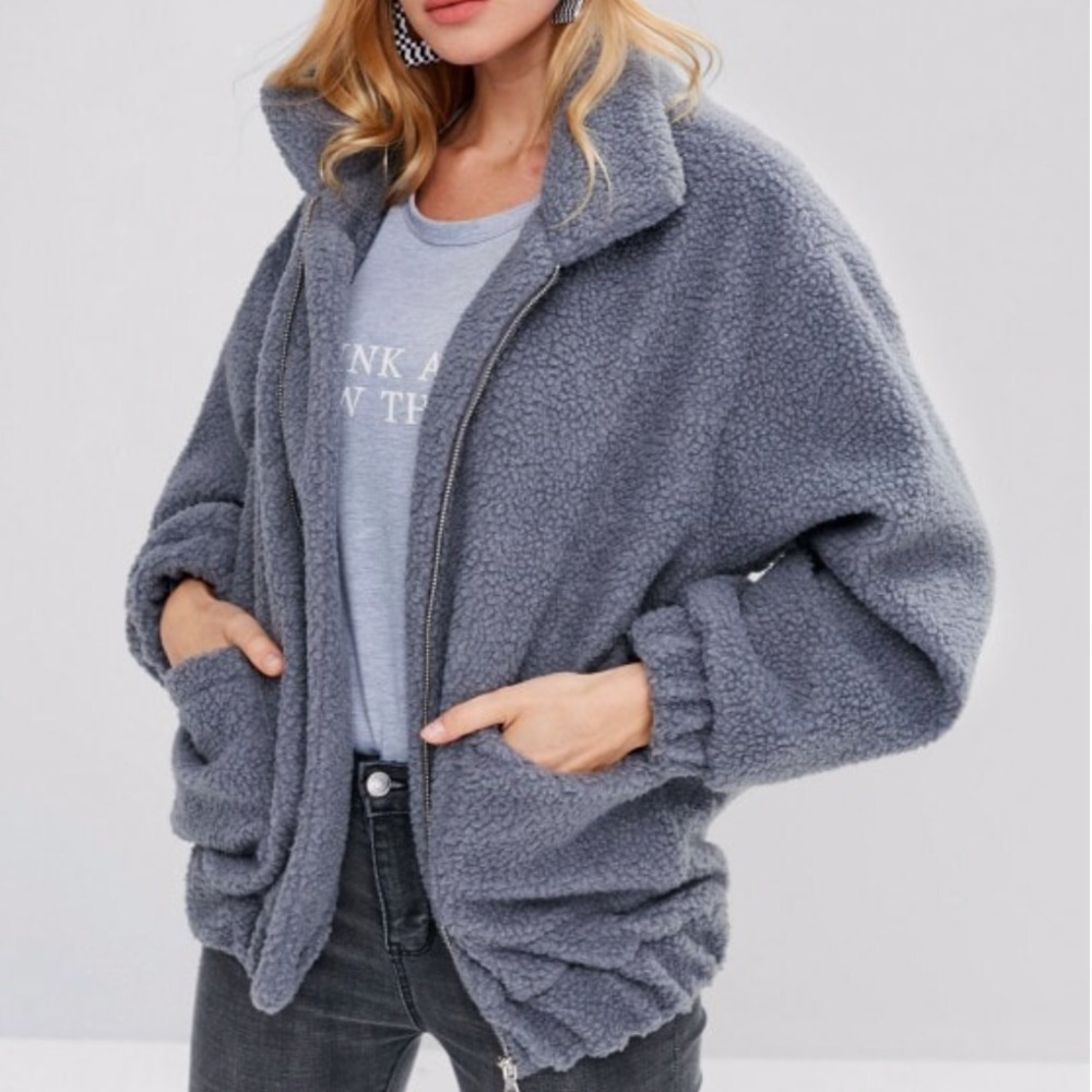 Zaful Fluffy Zip Up Jacket